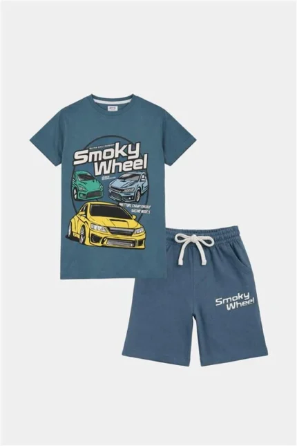 Smoky Wheel Racing Car T-Shirt & Shorts Set