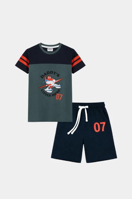 Daddy’s Little Hero Boys Summer Set – Airplane Print Tee with No. 07 Shorts