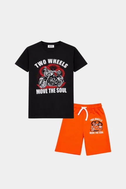Two Wheels Kids Summer Set – Bold Black & Orange Biker Style