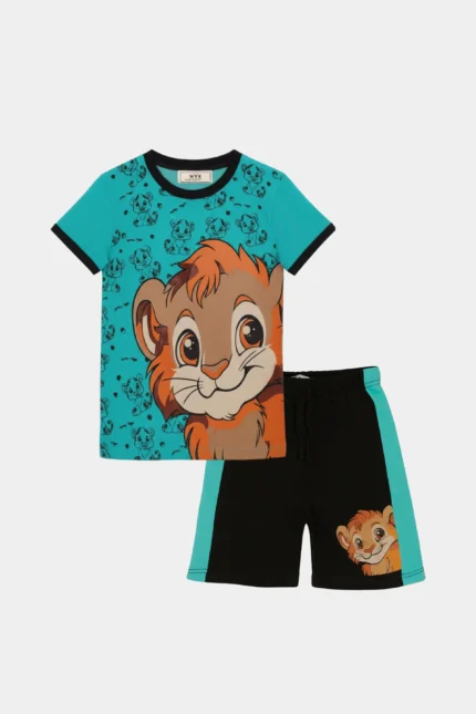 Kids Summer Cartoon Lion T-Shirt & Shorts Set