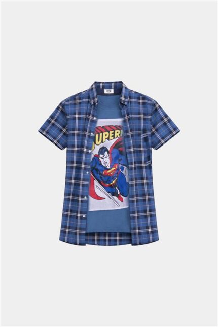 Boys' Trendy Plaid Short-Sleeve Shirt – Blue & White