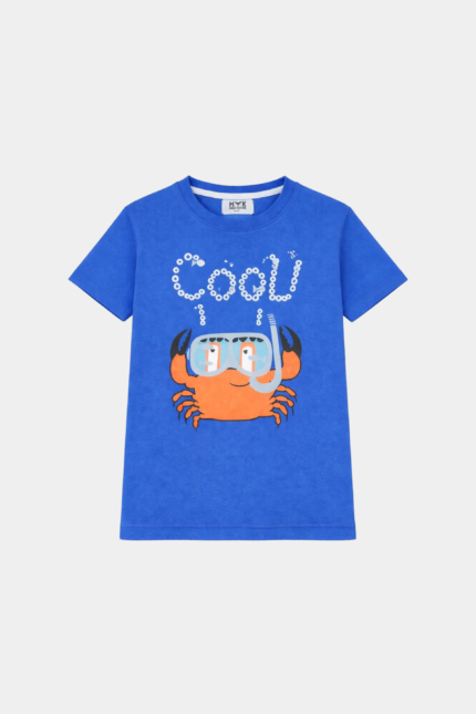 Boys Blue Cool Crab Graphic T-Shirt -Fun Summer Cartoon Tee