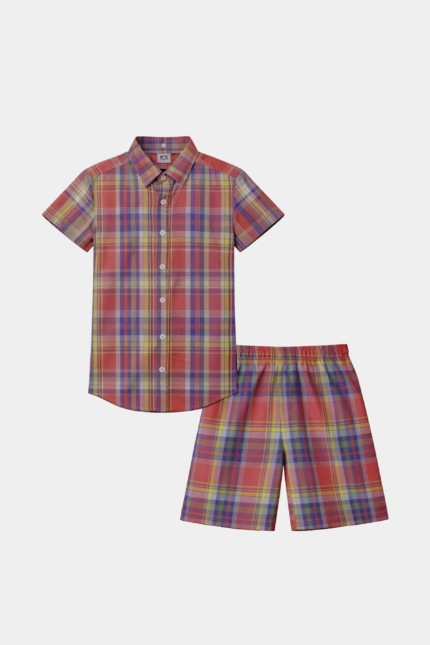 Boys Multicolor Plaid Shirt & Shorts Set – Summer Kids Outfit
