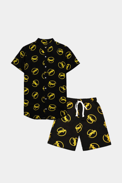 Boys Black & Yellow “Smile” Linen Co-Ord Set – Summer Vibes