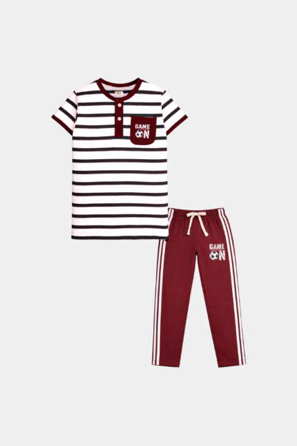 Boys' Striped “Game On” Maroon & White Summer Set