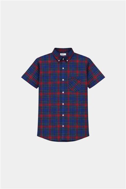 Boys' Casual Plaid Short-Sleeve Shirt – Red & Blue