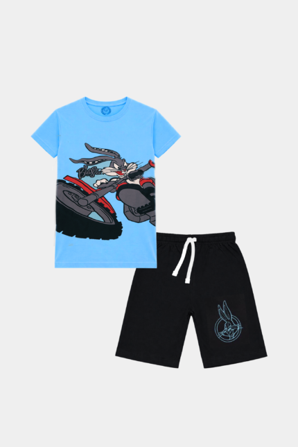 Bugs Bunny Boys' Summer T-Shirt & Shorts Set – Blue & Black