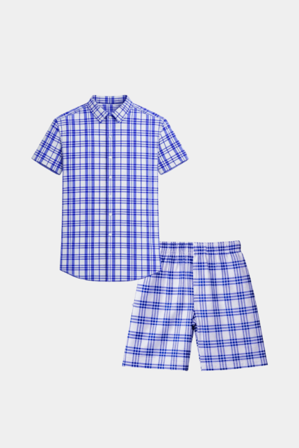 Boys Blue Checkered Shirt & Shorts Co-Ord Set
