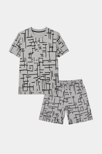 Boys Grey Printed Summer Nicker Shirt Set