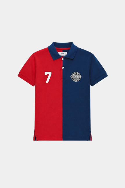 Red & Navy Blue Color blocked Collar Neck Half Sleeve Polo-Shirt