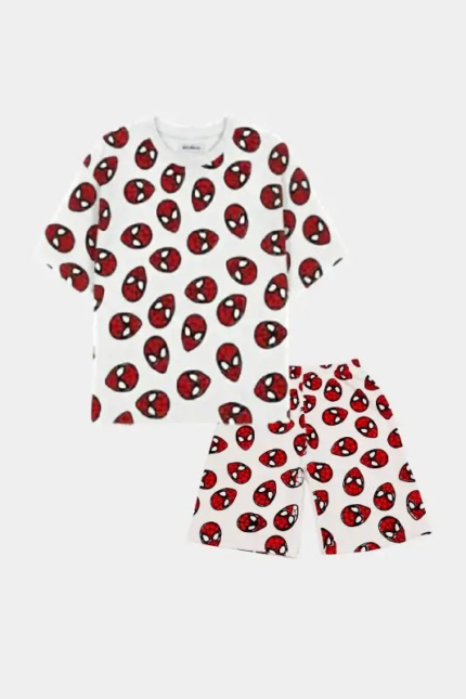 Boys White Superhero Printed Summer Nicker Shirt Set