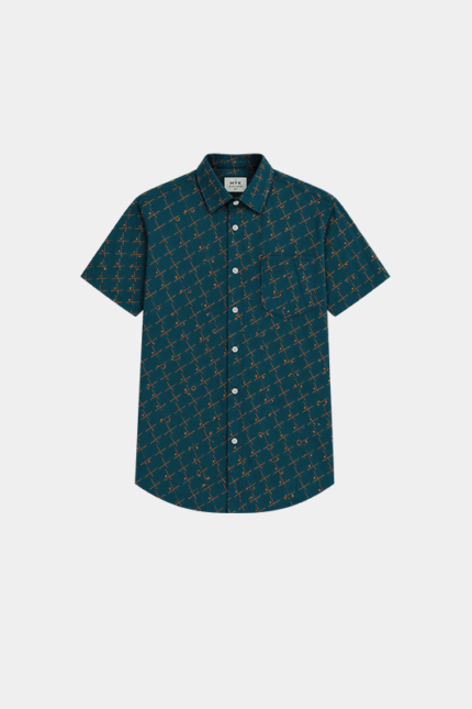 Boys' Olive Green Geometric Printed Casual Shirt