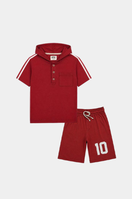Sporty Champ Kids Hooded Set – Jersey Red Edition