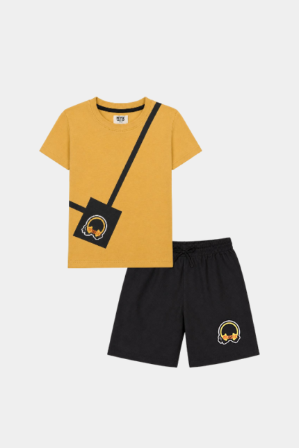 Boys' Yellow & Black Music-Themed T-Shirt and Shorts Set