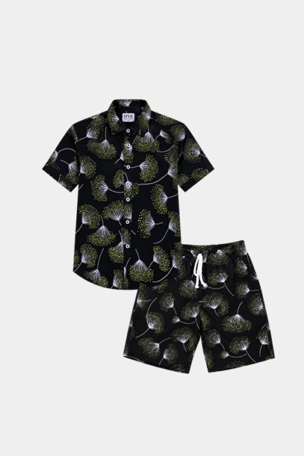 Tropical Bloom Black Shirt & Shorts Set for Kids
