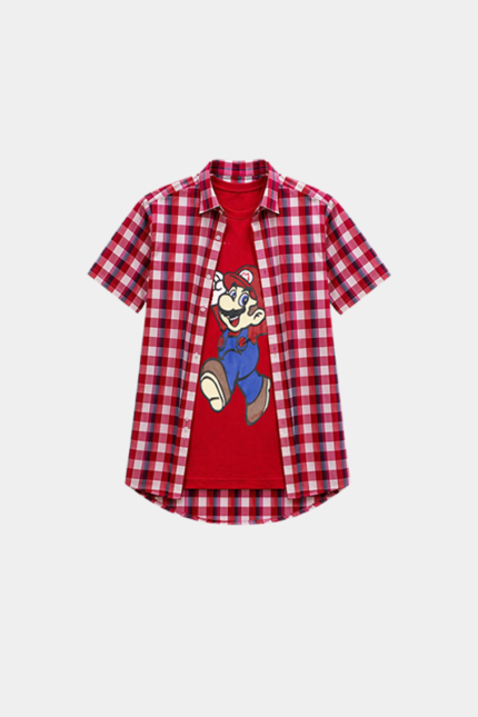 Super Mario Light Red & White Check Double Summer Shirt