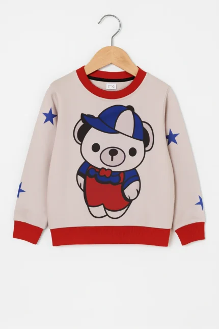 Kids Sweatshirt Bear Print Premium Quality Casual Long Sleeve-Only Sweatshirt