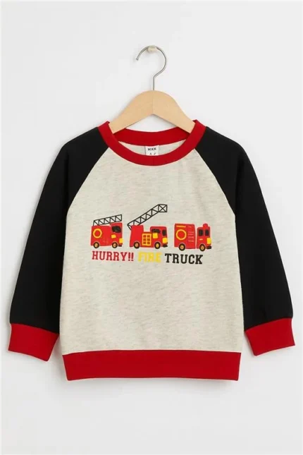 Hurry truck Fleece Premium Quality only Sweatshirt Grey ,Black & Red For Boys